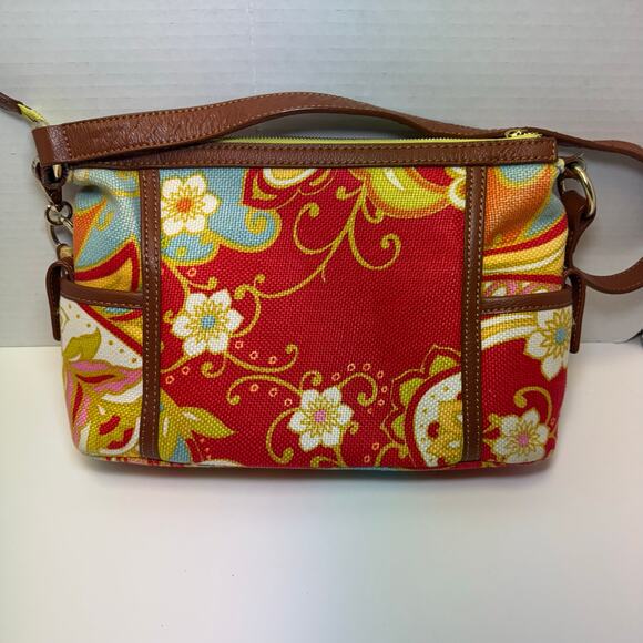 Spartina 449 Daufuskie Island Genuine Leather Floral Linen Shoulder bag. - Picture 4 of 8